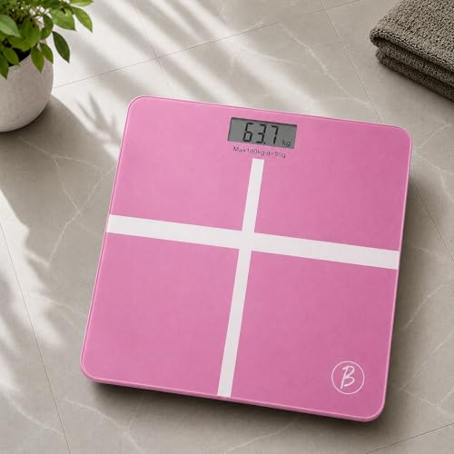 Image of Btag Premium Digital Body Weight Scale | 26x26 cm Wide Platform | Clear LCD Display | Anti-Skid Base | 180 kg Capacity Cross Design (Pink)