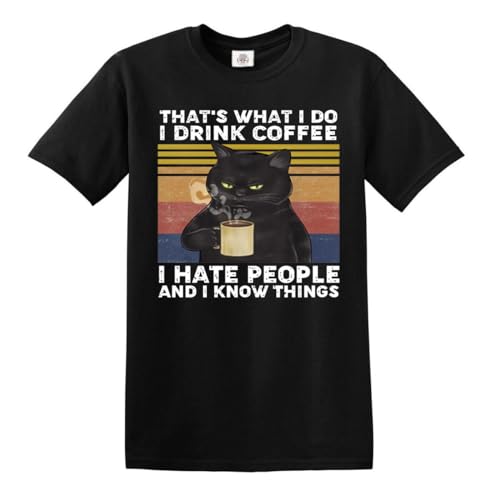 Darkwear That's What I Do I Drink Coffee I Hate People Vintage T-Shirt Cat Kitten Retro (Black, XXL)