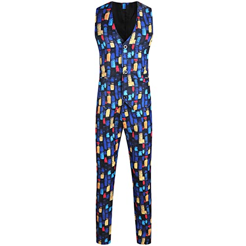 Slim Fit Mens Suit Mens Fashion Casual Printing Color Vintage Suit Trousers Suit Two Piece Boys Satin Formal Vest Set #TOP3
