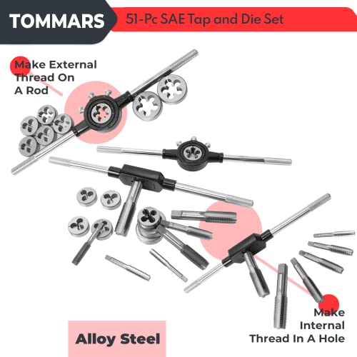 TOMMARS 51Pcs Jumbo Tap and Die Set, 1/4-20 to 1-14 SAE Threading by TOMMARS - Image 4