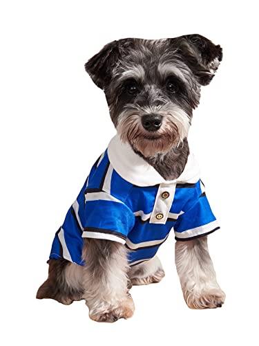 Qwinee Striped Dog Polo Shirt Puppy Clothes Dog Tee Shirt Stretchy Casual Pet Shirt For Small Medium And Large Cats Dogs Kitten Blue L #TOP19