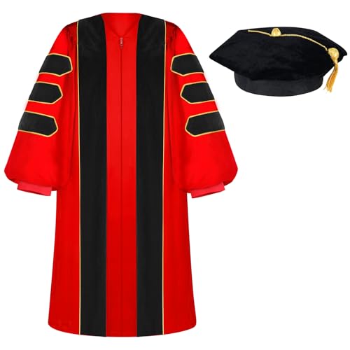 Image of Unisex Doctoral Graduation Gown with Gold Piping | Academic doctoral Cap and Gown for Graduation Ceremony