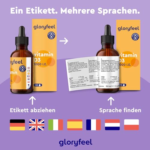 Vitamin D3 1000 I.E. pro Tropfen - 50ml (flüssig) in MCT-Öl aus Kokos - Vitamin D3 Tropfen hoch bioverfügbar und stabil - Laborgeprüft, ohne Zusätze in Deutschland hergestellt
