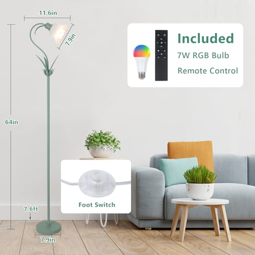 Image of HMVPL Flower Floor Lamp for Living Room, Flower Standing Lamp with Remote Control, Floral Cute Tall Lamp with RGB Bulb, Dimming, Timer, Arc Vintage Floor Lamp for Bedroom Corner Kids Room Reading