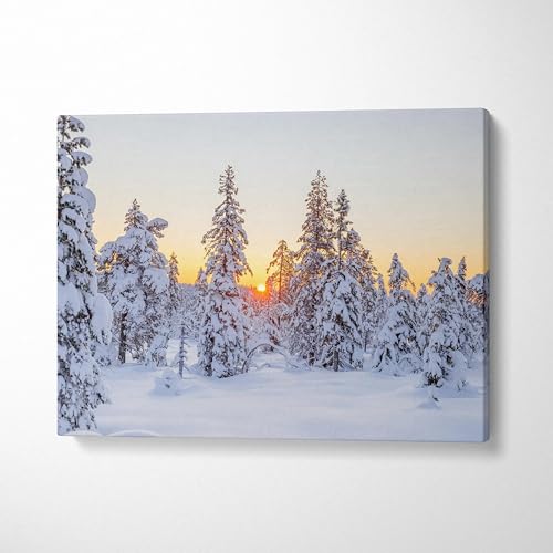 Winter Landscape Canvas Wall Art Snowy Forest Sunset With Warm