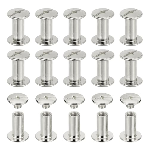 PATIKIL Chicago Screws, 60set M5 x 12mm Carbon Steel Phillips Head Screw Rivets Binding Screws Post Nail Rivet for Leather Belt Bag Backpack Craft Bookbinding, Silver Tone