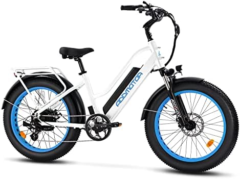 ADDMOTOR M-430 Electric Bike for Adults, 85 MI, 24" x 4.0" Fat Tire Cruiser Electric Bicycles, Step-Thru Electric Bike with 750W Motor, 28MPH, 48V 20 AH Removable Battery, Shimano 7-Speed(White)