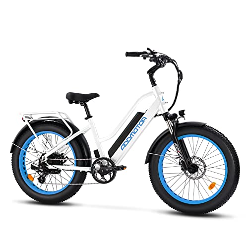 Addmotor M-430 Electric Bike For Adults, 85 Mi, 24" X 4.0" Fat Tire Cruiser Electric Bicycles, Step-Thru Electric Bike With 750W Motor, 28Mph, 48V 20 Ah Removable Battery, Shimano 7-Speed(White) #TOP3