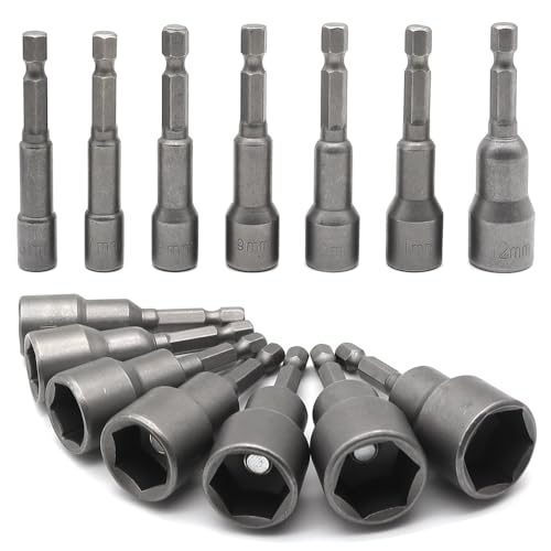 SyiXute 14 Piezas Llave de Impacto Magnética,Llaves de vaso para Taladro 6-19mm,Magnéticas Llaves de Vaso para Taladro,1/4 Llave de Vaso Magnética para Taladro para Electric Screwdriver Handle Tools