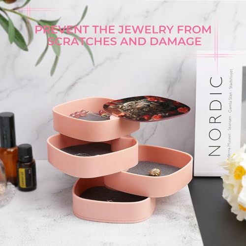 Boîte à bijoux rotative haut de gamme imprimée rose rouge et tigre artistique