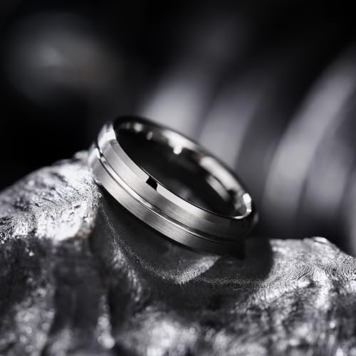 Image of King Will Tungsten Carbide Wedding Band for Men Women-6 /8 /10mm Width Multicolor Available with Grooved Center Wedding Ring Suitable for Work, Gym Comfort Fit Size 4-16