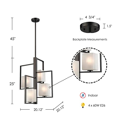 Eglo Wilmington 4-Light Pendant Adjustable Hanging Lighting Fixture With Glass Opal For Kitchen Island, Hallway, And Dining Room, 100W, 72 In, Black #TOP6