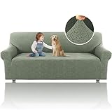 H.VERSAILTEX Jacquard Slip Covers for Sofas/Couches 1 Piece Super Stretch Sofa Covers Anti-Slip Furniture Protector Soft Thickened Dogs Slipcovers Washable Damask Pattern(Sofa, Sea Grass)