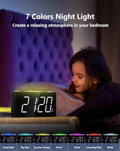 Digital Alarm Clock for Bedroom, Large Screen with 7 Color Night Light - Image 4