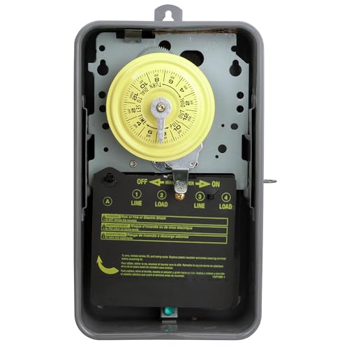 Intermatic T104R 24 Hour Mechanical Timer Switch - 208–277 VAC, DPST, Type 3R Indoor/Outdoor Metal Enclosure, Heavy-Duty, Manual Override, 40 Amp – Ideal for Lights, Pumps, Fans, and HVAC Systems