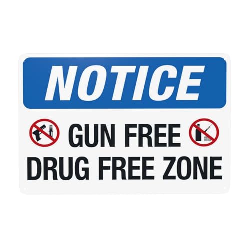 Gun Free Drug Free Zone, Metal Tin Sign, For Outdoor & Indoor, 12×8 Inch