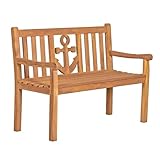 MR. DEKO Sitzbank aus Teakholz | Gartenbank wetterfest mit Motiv 2 Sitzer | Holzbank Outdoor für 2 Personen | Gartenmöbel Balkonmöbel | Rückenlehne Martimer Anker | 120x60x94cm | Garden Bench Wood