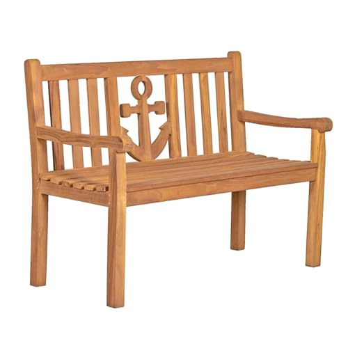 MR. DEKO Sitzbank aus Teakholz | Gartenbank wetterfest mit Motiv 2 Sitzer | Holzbank Outdoor für 2 Personen | Gartenmöbel Balkonmöbel | Rückenlehne Martimer Anker | 120x60x94cm | Garden Bench Wood MR. DEKO Sitzbank aus Teakholz | Gartenbank wetterfest mit Motiv 2 Sitzer | Holzbank Outdoor für 2 Personen | Gartenmöbel Balkonmöbel | Rückenlehne Martimer Anker | 120x60x94cm | Garden Bench Wood