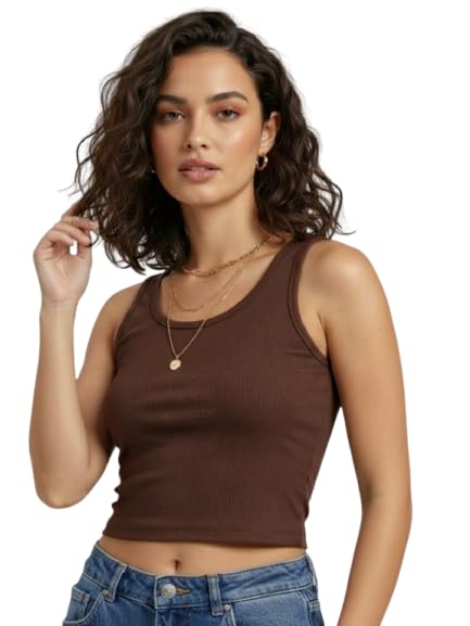 mitos Casual Sleeveless Solid Women Tank Top | Cotton Blend | Stretchable Slim Fit |Round Neck Basic Crop Top for Women-picture-35