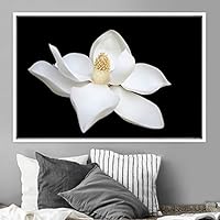 Framed Canvas Wall Art White Flower Portrait Bohemian Dark Dramatic Floral Multicolor Petal Photography Portrait - 16x24 inches