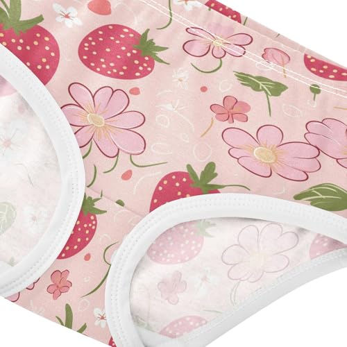 Wusikd Cute Pink Strawberry Girls' Underwear Cotton Floral Girls Briefs Soft Toddler Underwear 2T4