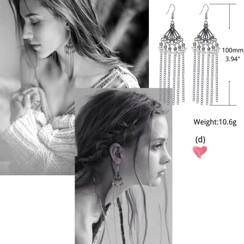 Silver Bohemian Vintage Drop Dangle Earrings For Women Girls Turquoise,Cubic Zirconia,Created Gemstones Earrings Set 6 Pairs Boho Elegant Jewelry #TOP4