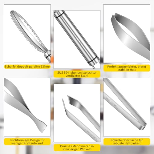 Foto von SelfTek Fischschupper Fischgrätenpinzette Set - 3 Stück Fischentschupper Grätenzange für Fisch, 304 Edelstahl Fischschuppen Entferner Grätenpinzette Küchenpinzette für Angler Hausfrauen Köche Fischer