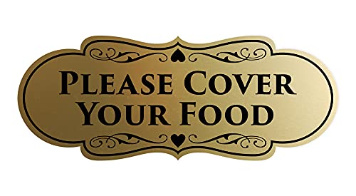 Signs ByLITA Designer Please Cover Your Food Sign (Brushed Gold) - Medium (2 Pack)