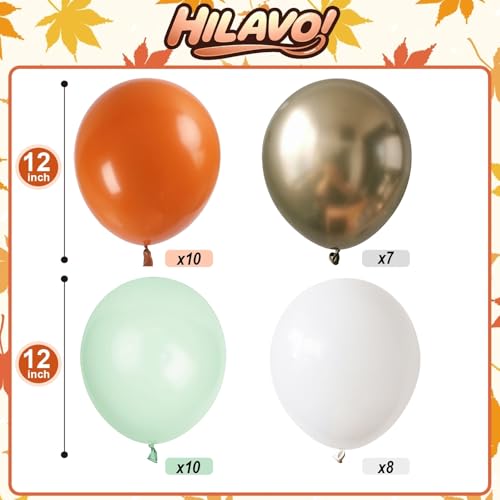Image of Fall Balloons Set, 12 Inch Thanksgiving Balloons, Retro Burnt Terracotta Rust Orange Dusty Sage Mint Green White Metallic Gold Latex Balloon for Thanksgiving Autumn Harvest Fall Birthday Decorations