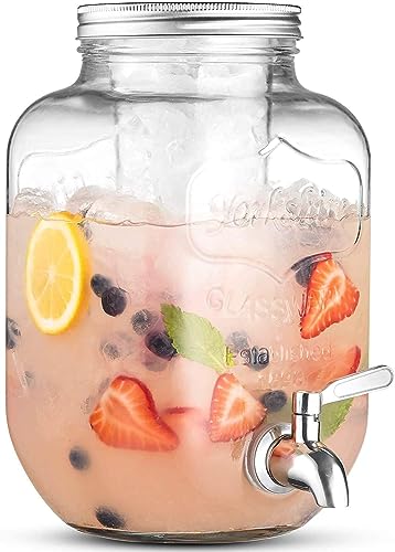 Image of Bellemax 5 LTR Glass Beverage Dispenser with Tap, Drink Dispensers for Beer, Water, Cocktails, Detox Drinks & More Perfect for Parties,Bars,Restaurants,Weddings Decoration,Daily Uses(BX-03)