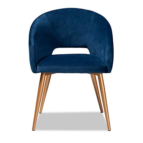Baxton Studio Vianne Glam And Luxe Navy Blue Velvet Fabric Upholstered Gold Finished Metal Dining Chair #TOP3