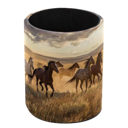 VAPOKF Pot à stylos pour bureau, pot à crayons, pinceaux de maquillage, rangement de fournitures de bureau, organisateur pour la maison et le bureau – Chevaux galopant dans la prairie