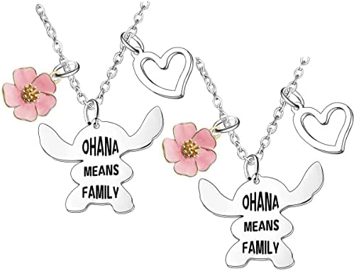 Ghloyza 2Pcs Stitch Necklace Gifts Cartoon Ohana Means Family Gifts For Best Friends Family Necklace Jewellery Friendship Brthday Gifts For Boy Girl Family Day Cute Necklaces For BFF Women
