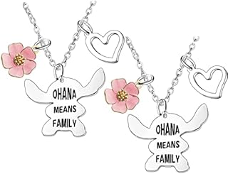 Ghloyza 2Pcs Stitch Necklace Gifts Cartoon Ohana Means Family Gifts For Best Friends Family Necklace Jewellery Friendship Brthday Gifts For Boy Girl Family Day Cute Necklaces For BFF Women