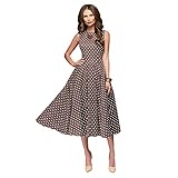  BaronHong - Robe de soirée Tutu en Soie imprimée à Pois et à Encolure Ras du Cou (Marron, S)