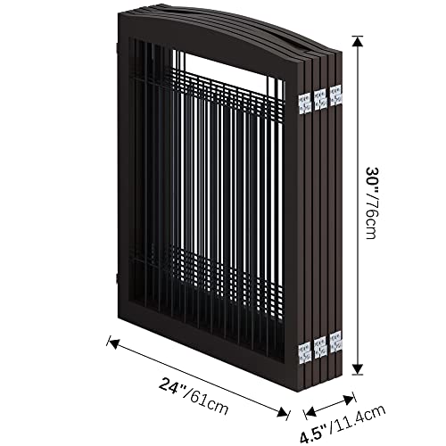 4Nm No-Assembly Folding 144" Extra Wide 30" Tall Wooden Dog Gate With Door Walk Through, Freestanding Wire Pet Gate, Accordion Puppy Gate, With 2Pcs Support - Espresso #TOP6