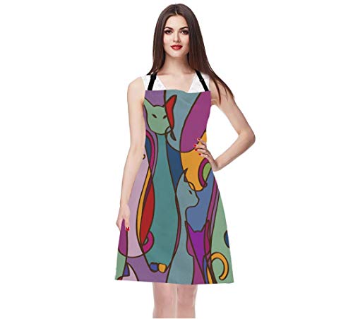 Wondertify African Cats Apron,Pattern Of Tribal Geometric Colorful African Cats Bib Apron With Adjustable Neck For Men Women,Suitable For Home Kitchen Cooking Waitress Chef Grill Bistro Baking Apron #TOP6