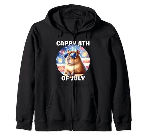 Capibara divertida con fuegos artificiales 4 de julio Día de la Independencia Sudadera con Capucha