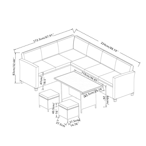 Panana 8 Seater Rattan Garden Furniture Corner Dining Set, Outdoor Sofa Set with Dining Table, 2 Stools, Cushions, Free Cover for Patio & Conservatory (Mixed Grey Wicker with Grey Cushions) 6 Panana 8 Seater Rattan Garden Furniture Corner Dining Set, Outdoor Sofa Set with Dining Table, 2 Stools, Cushions, Free Cover for Patio & Conservatory (Mixed Grey Wicker with Grey Cushions) - Image 6
