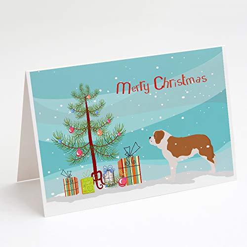 Caroline's Treasures BB2994GCA7P Saint Bernard Merry Christmas Tree Greeting Cards and Envelopes Pack of 8 Blank Cards with Envelopes Whimsical A7 Size 5x7 Blank Note Cards