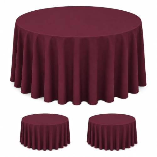 Image of WNINK 2 Pack Burgundy Round Tablecloth, 84 Inch Disposable Plastic Table Covers, Burgundy Round Table Cover for Wedding, Bridal Shower, Anniversary, Holiday, Banquet Party Supplies
