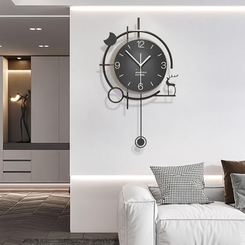 Modern Wall Clock for Living Room,Large Black Decorative Wall Clock