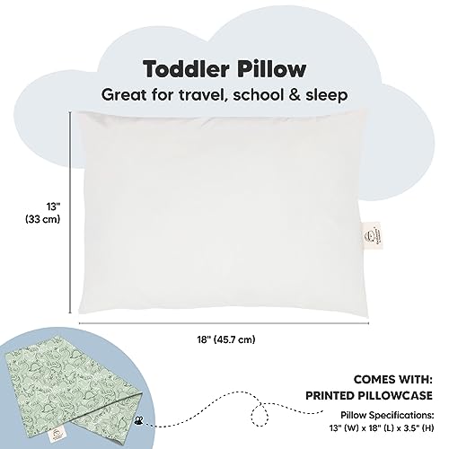 Image of Toddler Pillow with Pillowcase, 13x18 My Little Dreamy Pillow (DinoDood) | Kids Travel Bed Pillow for Sleep, Organic Cotton Small Pillowcase, Soft, Breathable, Machine Washable, Toddlers 2-5 years old