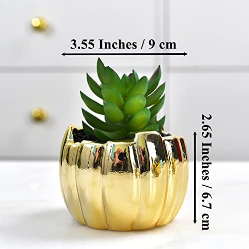 Rose Create 4Pcs 3.5 Inches Gold Mini Succulent Ceramic Pots Holder, Small Simple Golden Porcelain Plant Cactus Flower Holder Decorative Planters, Plants Not Included #TOP2