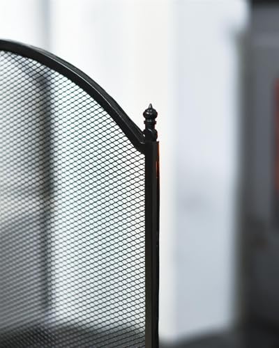 "Maynall Manor" Three Fold Arched Art Deco Style Black Fireguard Fire Screen – Classic Style Mesh Guard for Log Burners & Open Fires – Spark & Debris Protection - Image 4