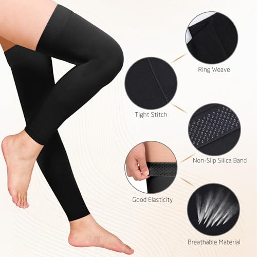 Image of Athbavib Thigh High 20-30 mmHg Compression Stockings for Women, Medical Graduated Compression Socks for Men Circulation with Silicone Dot Band for Athletic, Travel Use