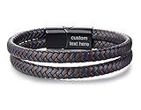 MEALGUET Personalized Engrave Unisex His and Hers Couples Double Strand Men's Braided Leather Bracelet with Engravable Clasp