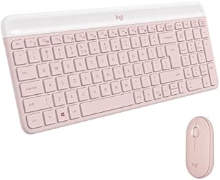 Logitech MK470 Smukła klawiatura i mysz bezprzewodowa - nowoczesny, kompaktowy układ klawiszy, bardzo cicha, odbiornik USB 2,4 GHz, Plug n' Play, zgodność z Windows, US QWERTY - Róża