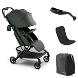 Mompush Velo Lightweight Travel Stroller, Compact & Airplane-Friendly for Baby and Toddler, Lie-Flat Seat, One-Hand Fold, with Leather Bumper Bar, Snack Tray, Raincover, Storage Bag & Cup Holder