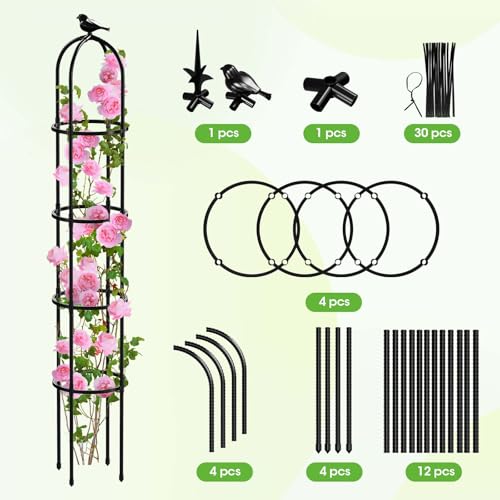 MYMULIKE Rankhilfe Garten (30x192cm), Rosen Rankhilfe mit verbreitertem Durchmesser, Metall Rankgitter für Kletterpflanzen – Stabiler Pflanzenspalier (1 Stück)